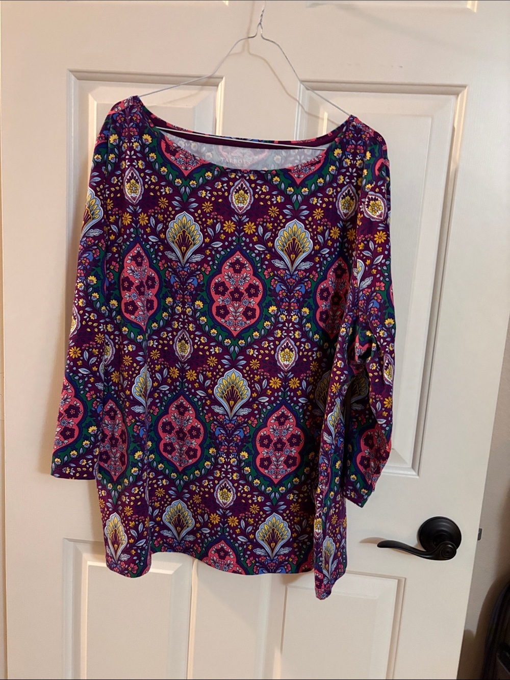 Talbots Purple Multi-Color Patterned Boatneck Long Sleeve Top